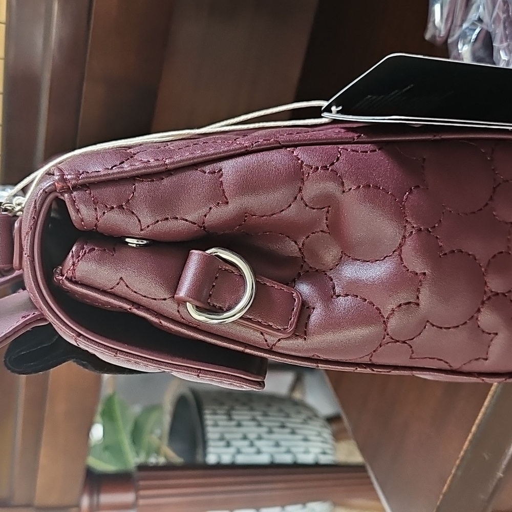 NWT Loungefly Disney Minnie Mouse Quilted Crossbody Burgundy Handbag Bow Satchel - Picture 5 of 8